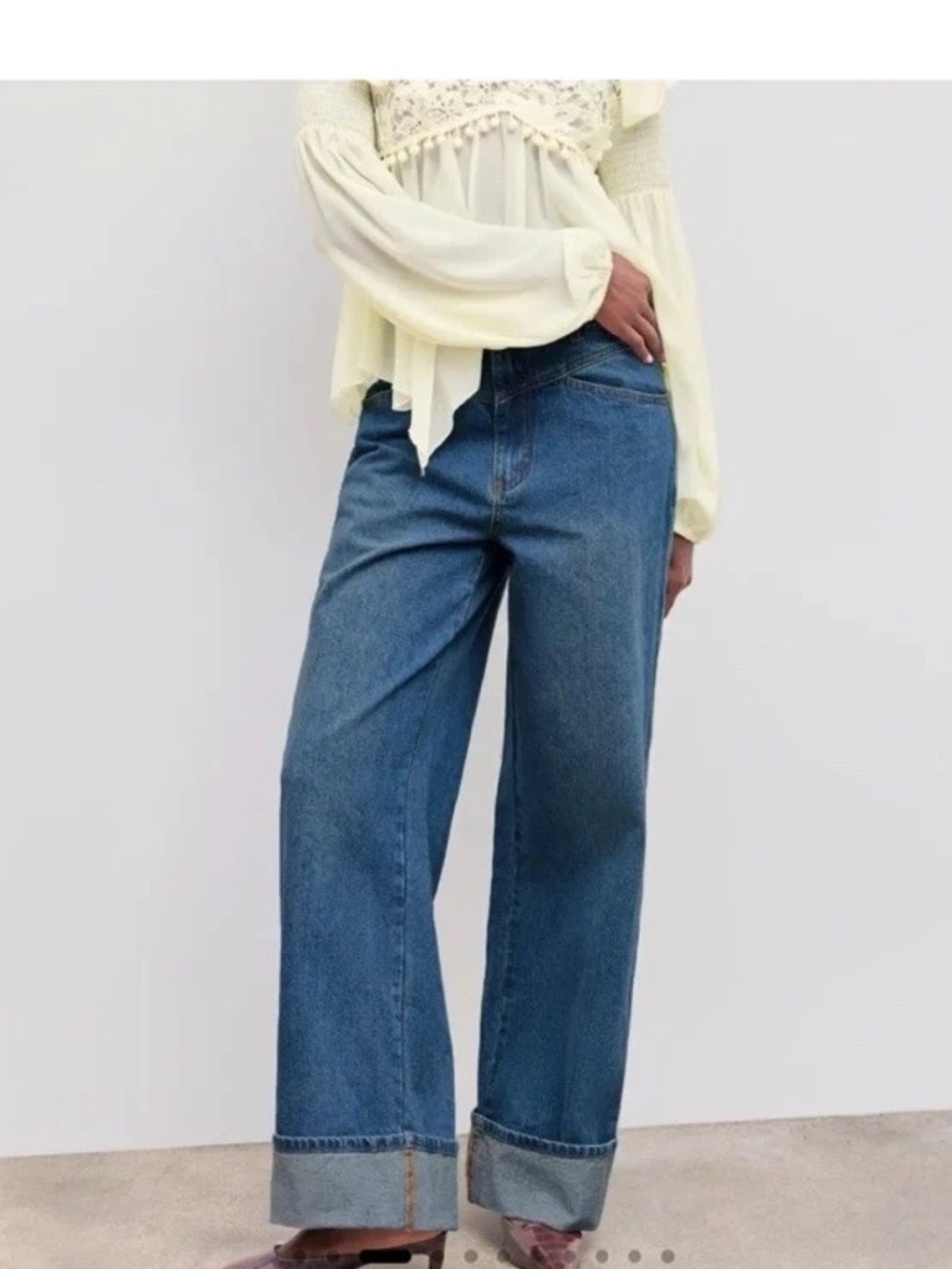 Cider Wide-Leg‎ High-Rise cuffed  Blue Jeans - worn a few times